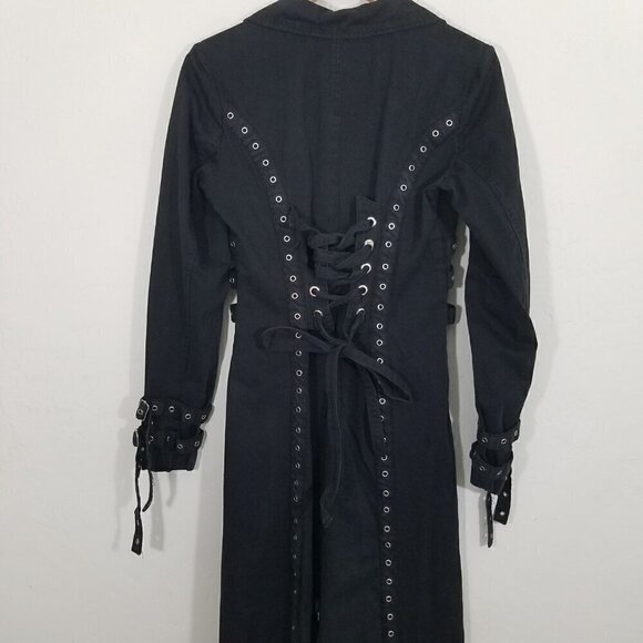 Tripp nyc Trench Coat Corset Goth Punk Emo Grommit Size L - Picture 8 of 11